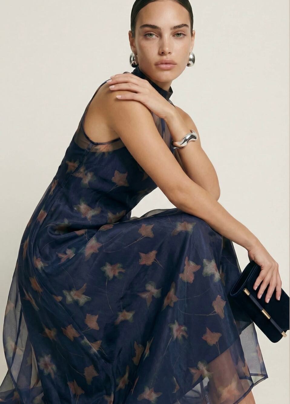 New NWT Caara Aletta navy flutter dress sz XS $222